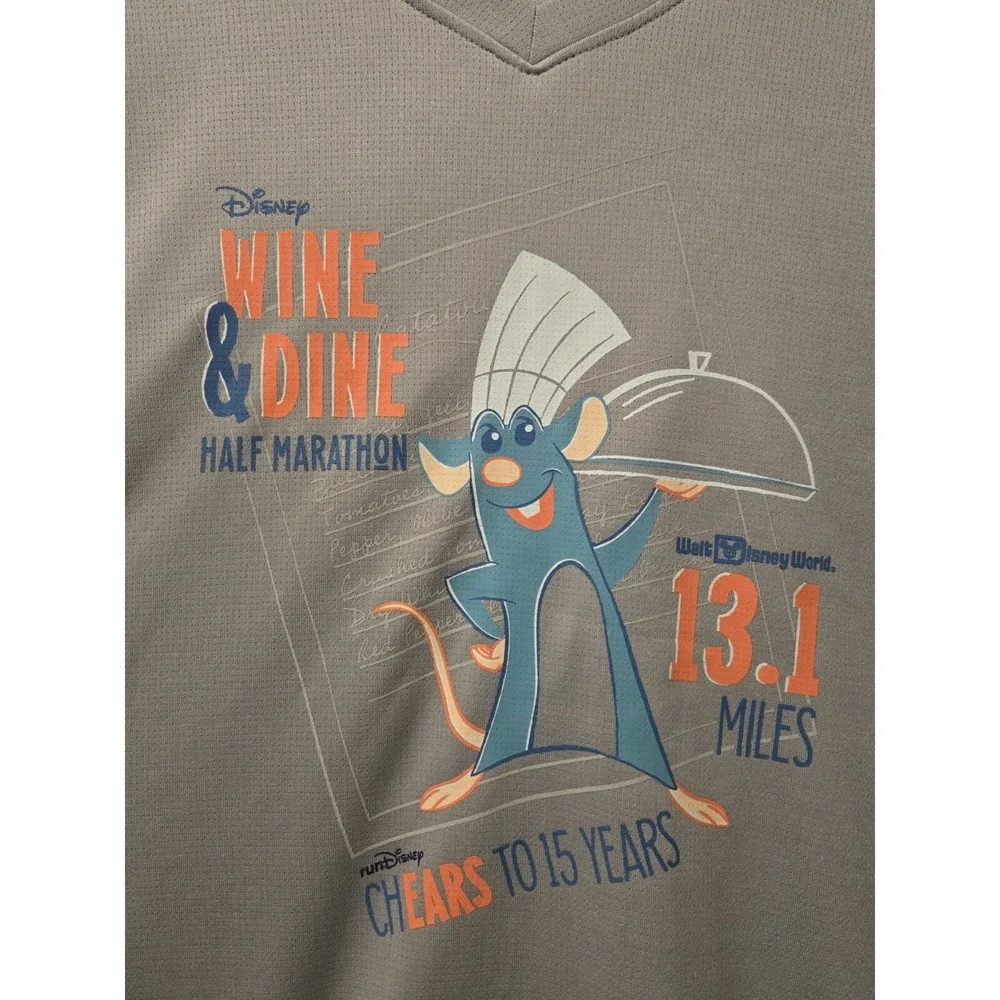 Disney Run Wine‎ & Dine Marathon Race Shirt Womens Sz L Ratatouille Gray
